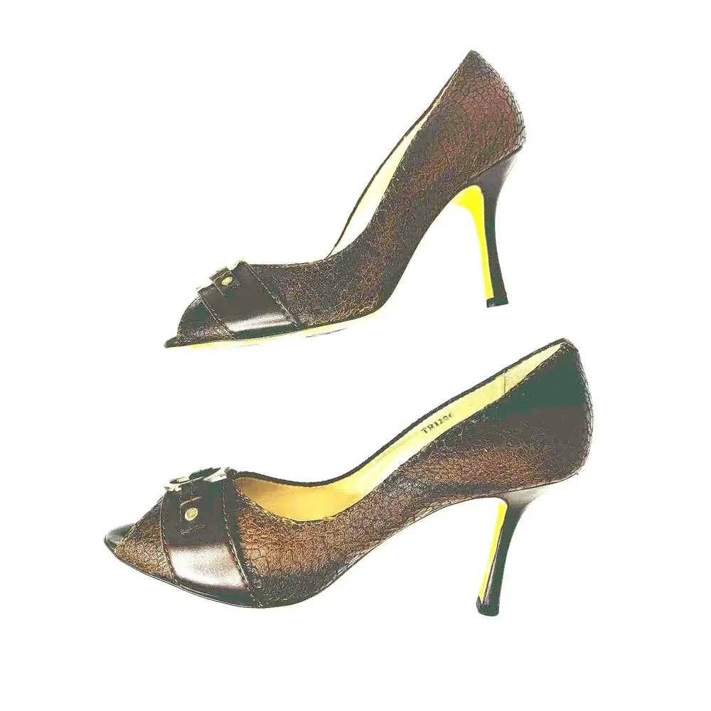 Christian Dior Gradient Brown Textured Leather Buckle Peep Toe Pumps Heels sz 39 - Picture 9 of 10